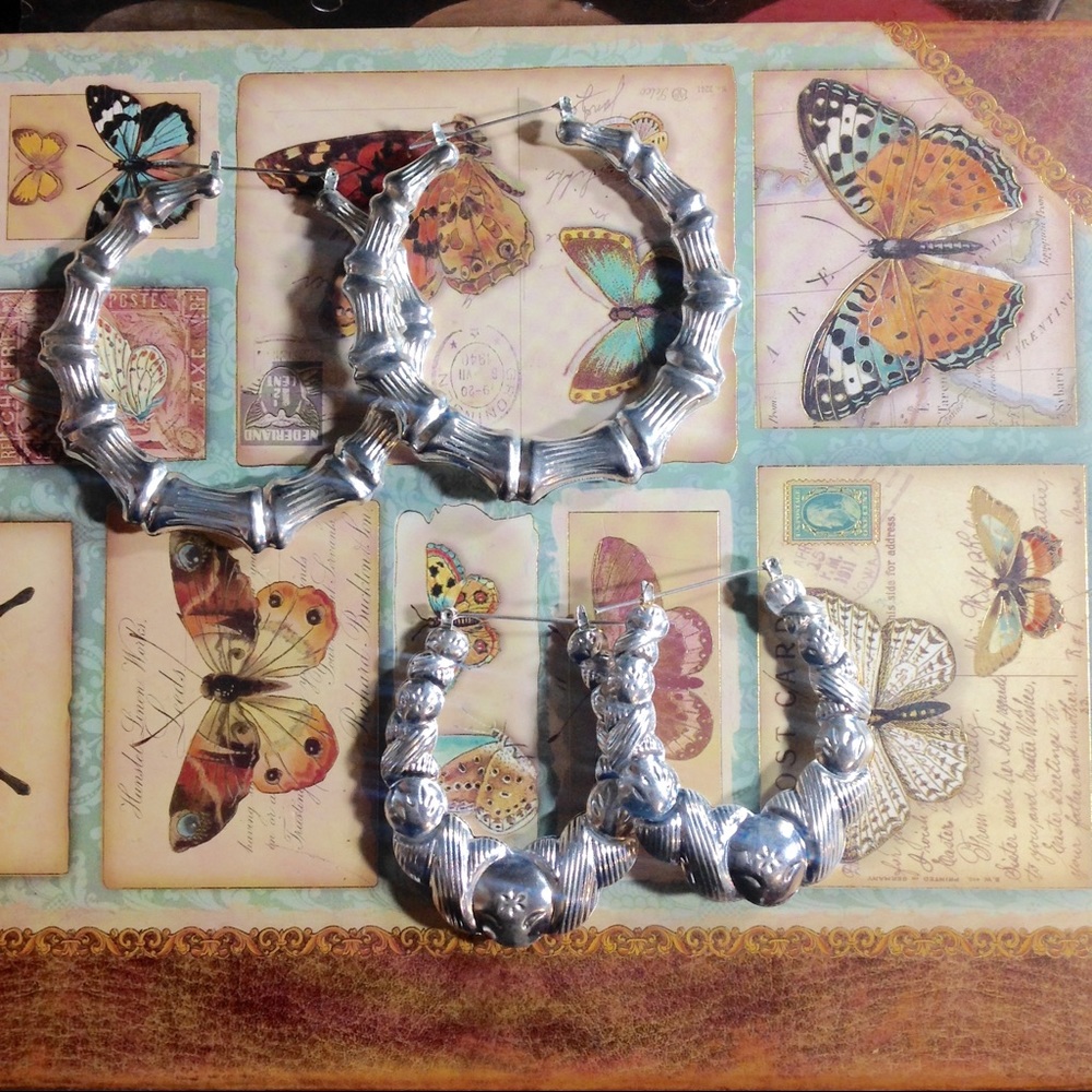 Silver Bamboo Hoops Set